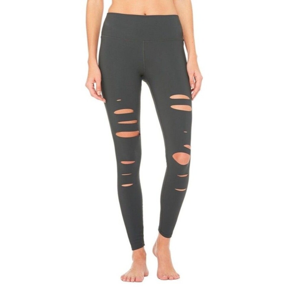 Alo Womens High Waist Ripped Warrior Legging Anthracite Size Medium